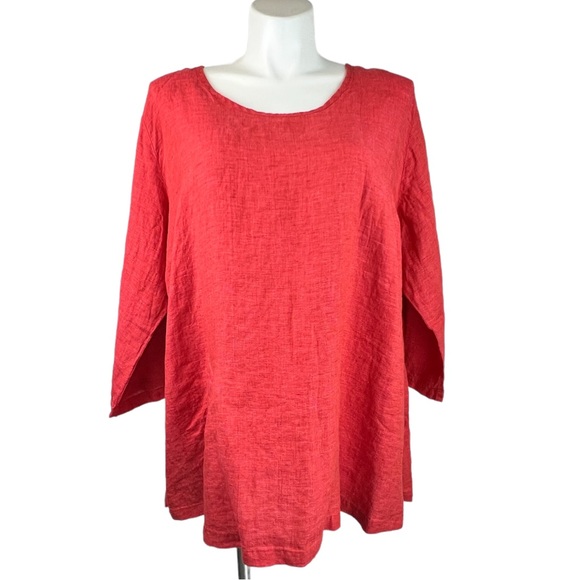 New FLAX Back Up Linen Tunic Shirt 3G 3X Cherry Yarn Dye - Picture 1 of 9